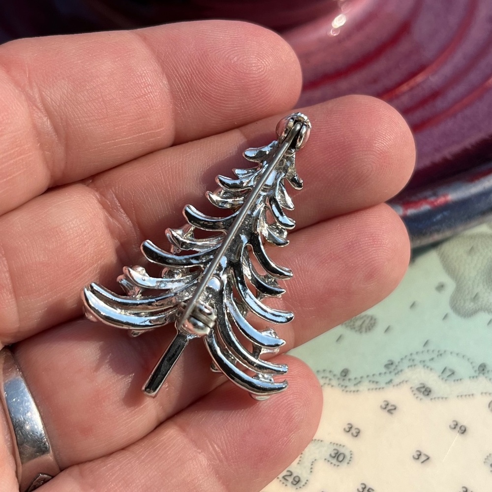 Vintage 90s Gemstone Silver Tree Pin / Brooch - Picture 3 of 3